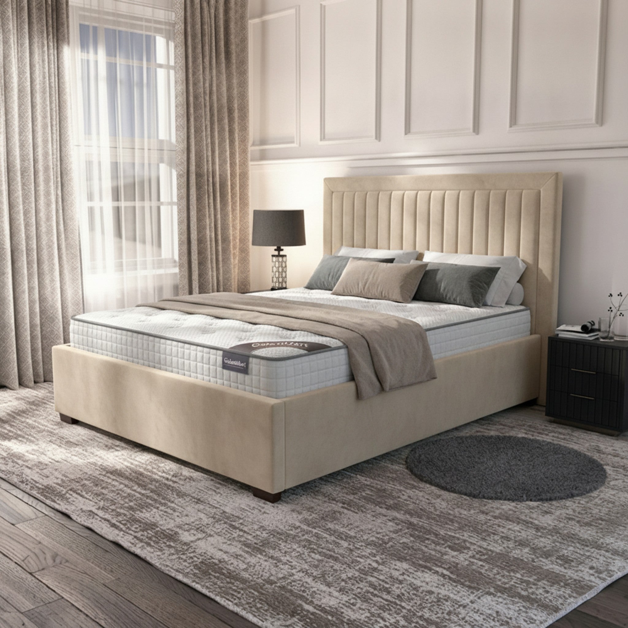 Cream Hamilton Ottoman Bed | Gas-Lift Storage