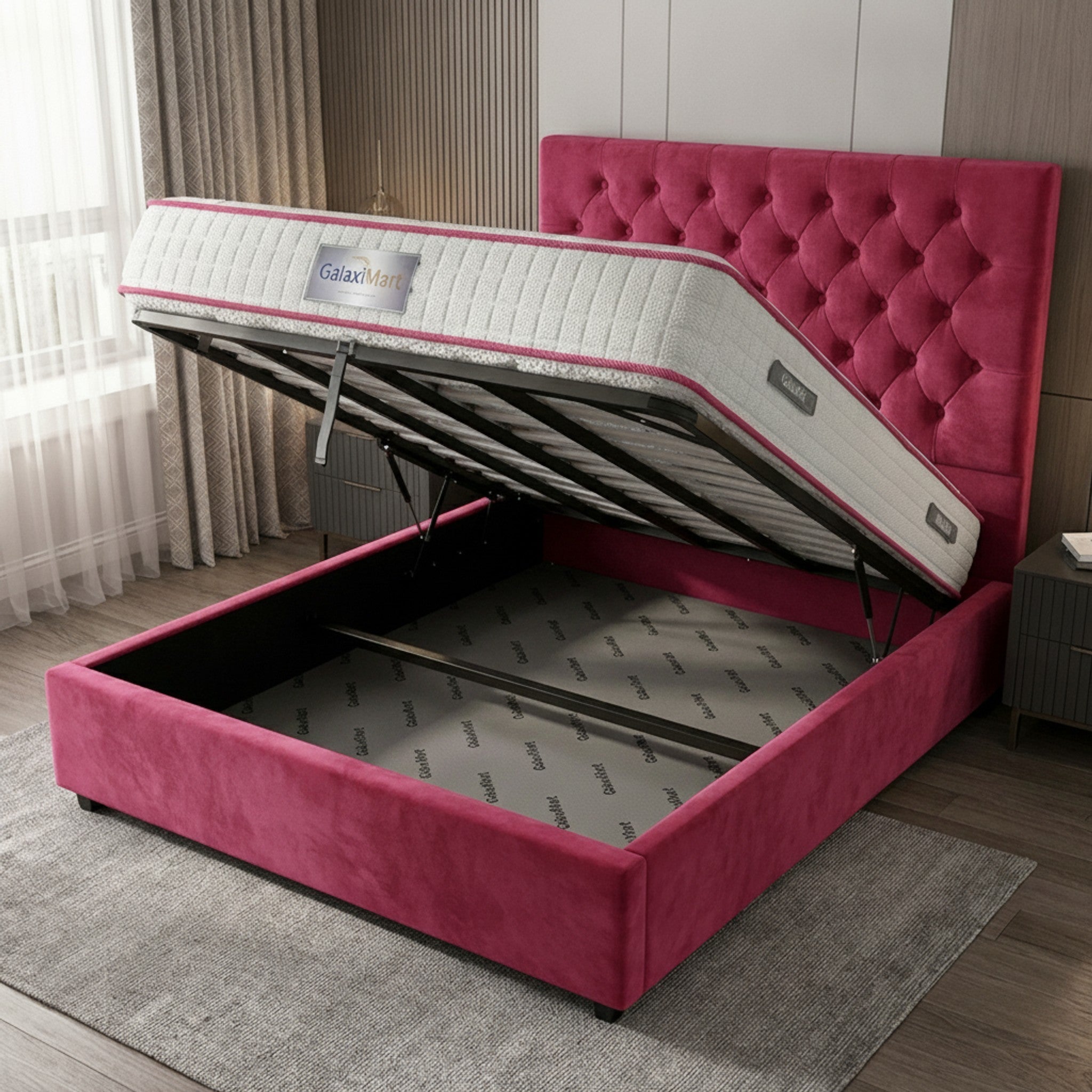 Cerise Hampshire Ottoman Bed - Gas-Lift Storage | GalaxiMart