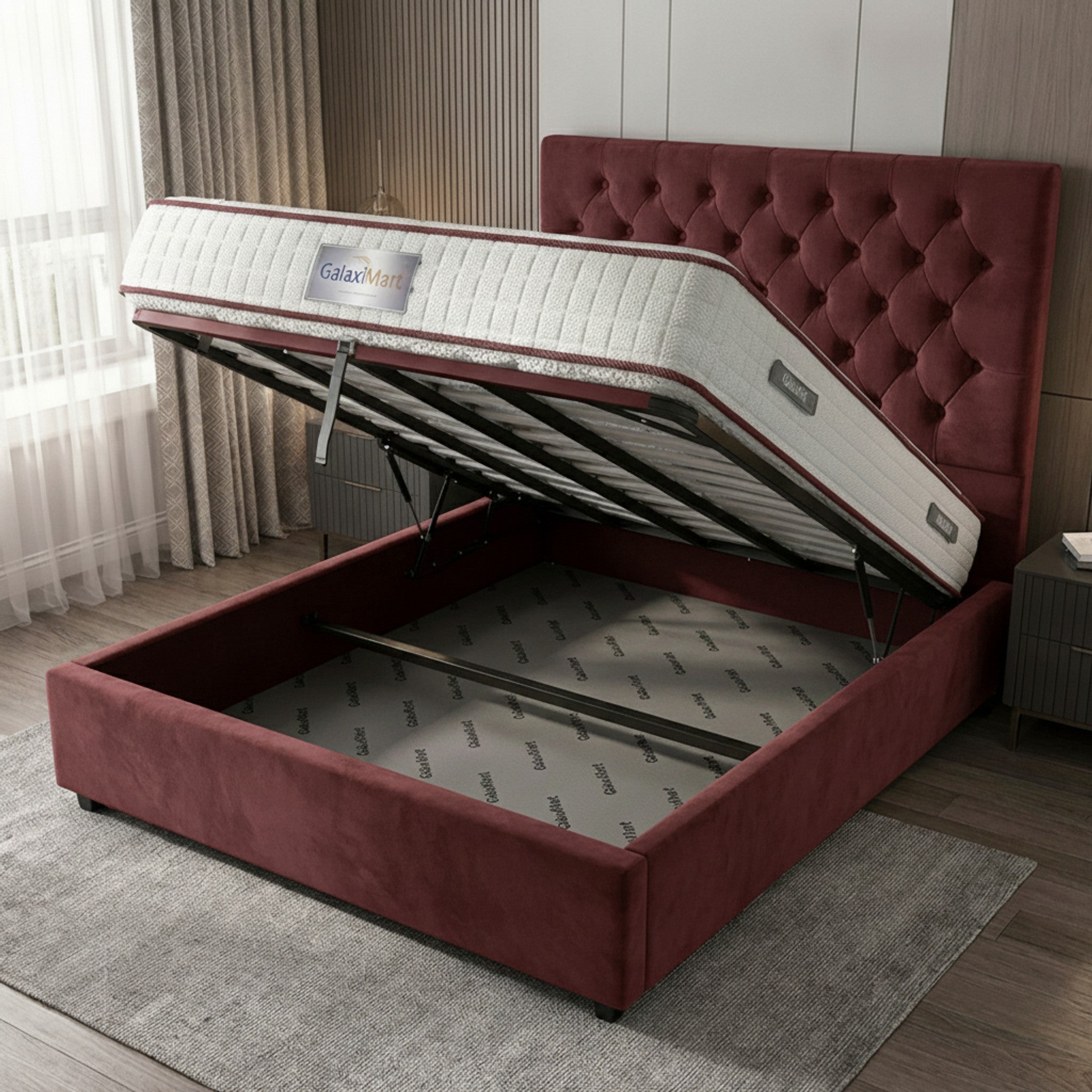 Claret Hampshire Ottoman Bed with Gas-Lift Storage