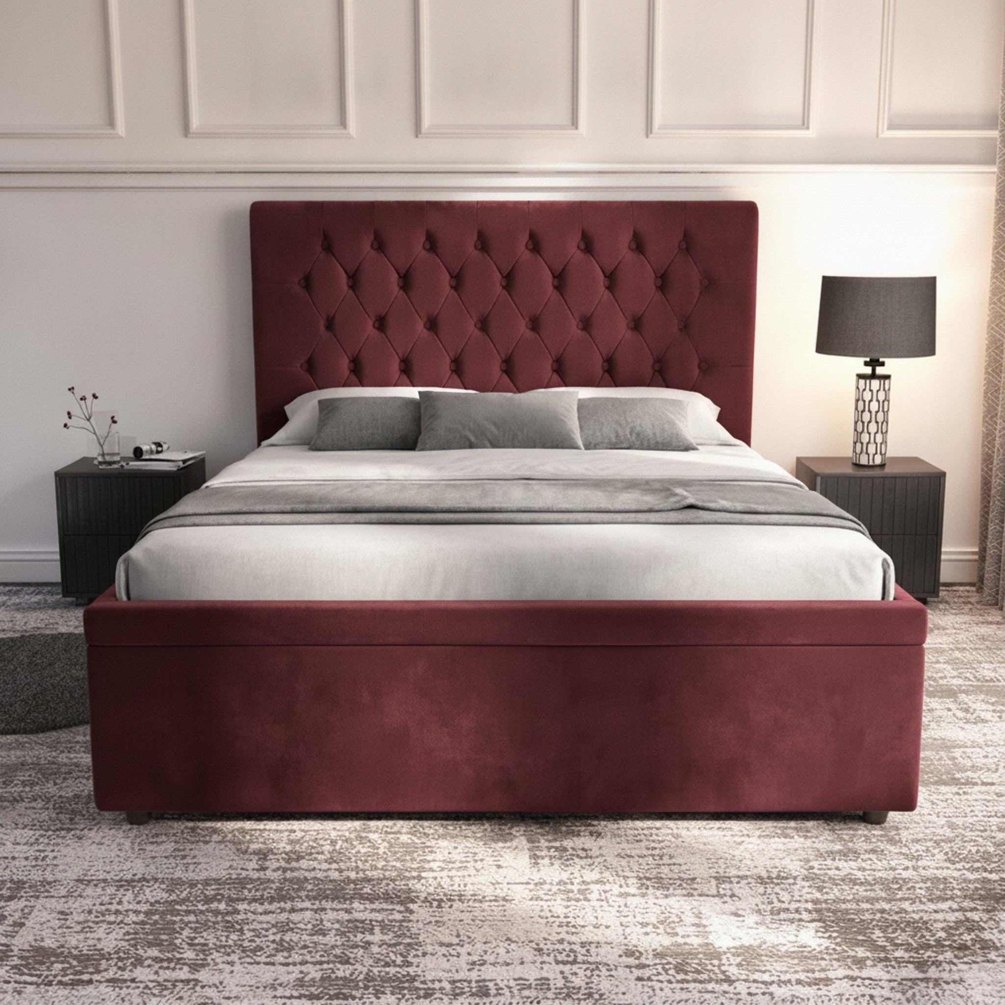 Claret Hampshire Ottoman Bed with Gas-Lift Storage