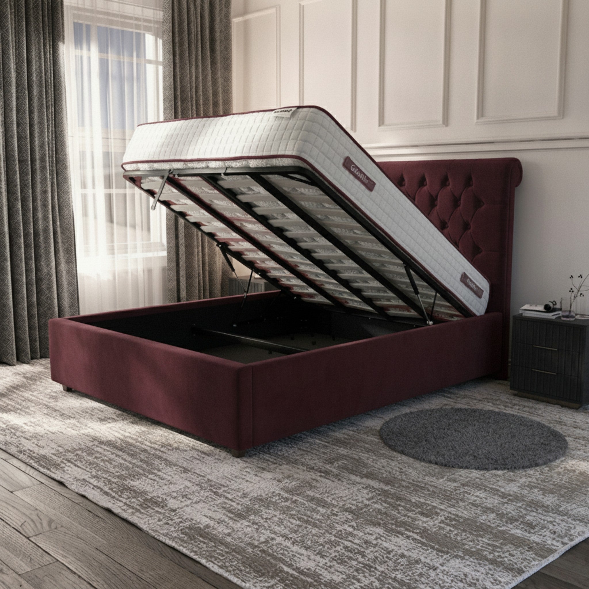 Claret Hampshire Ottoman Bed with Gas-Lift Storage