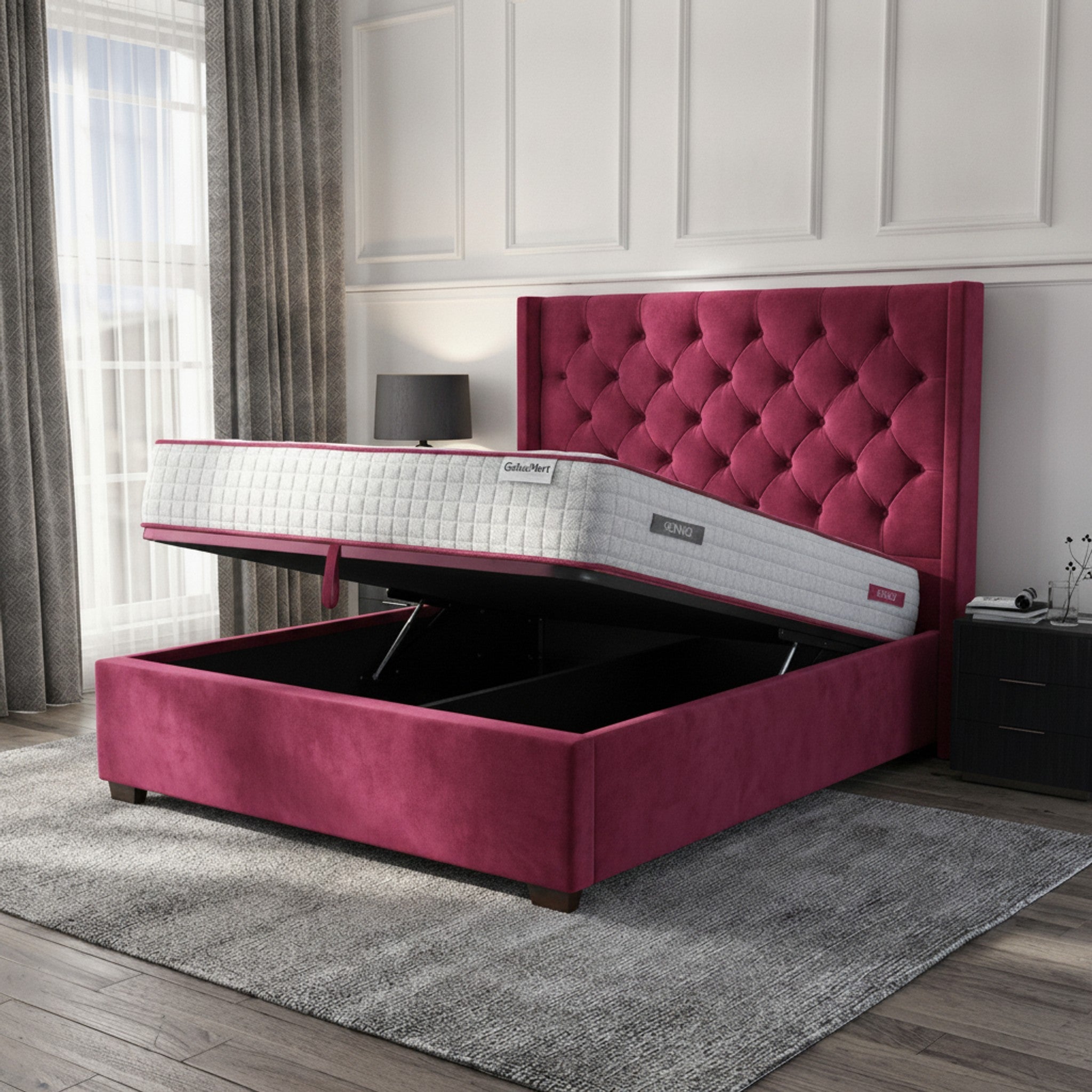 Cerise Hampshire Ottoman Bed - Gas-Lift Storage | GalaxiMart