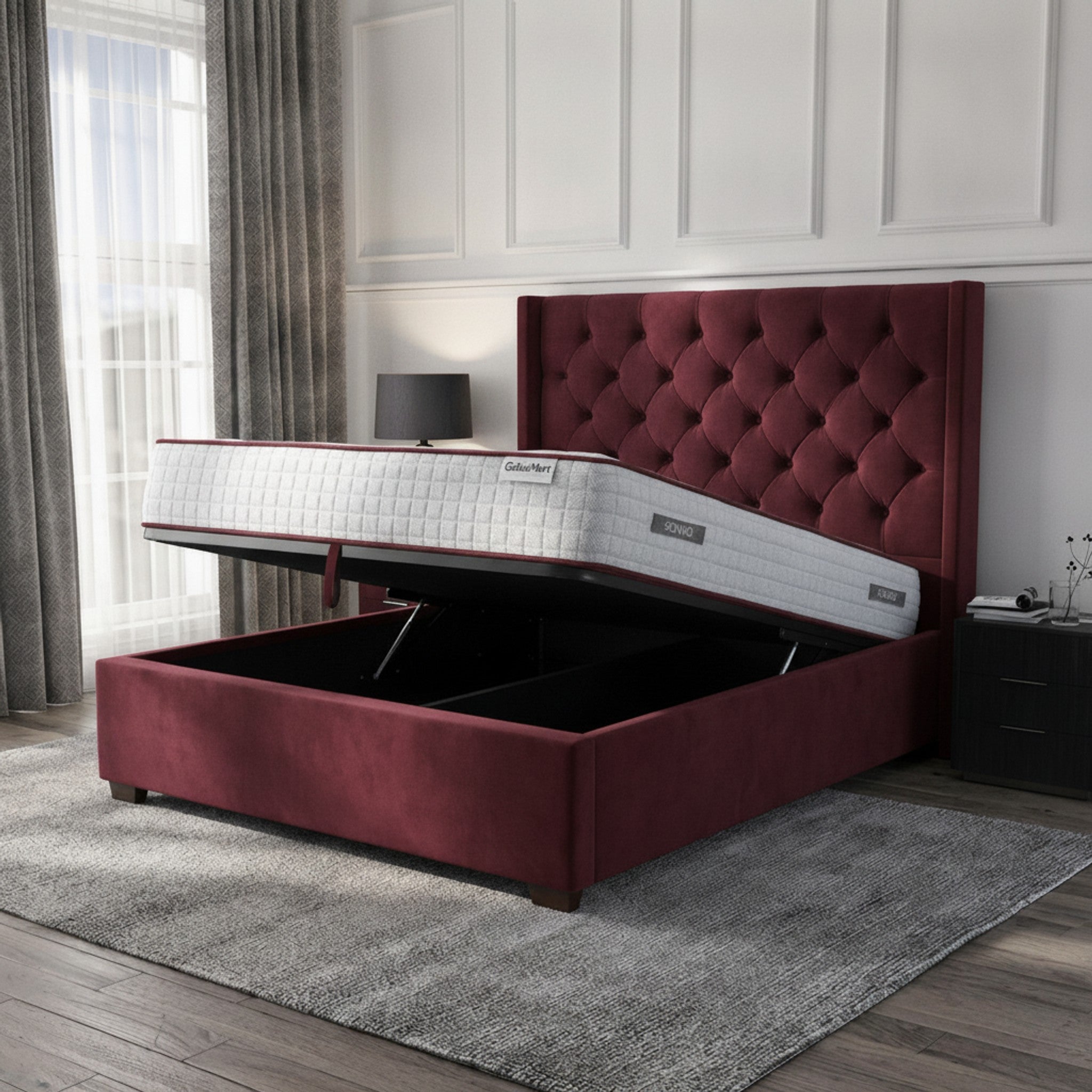 Claret Hampshire Ottoman Bed with Gas-Lift Storage