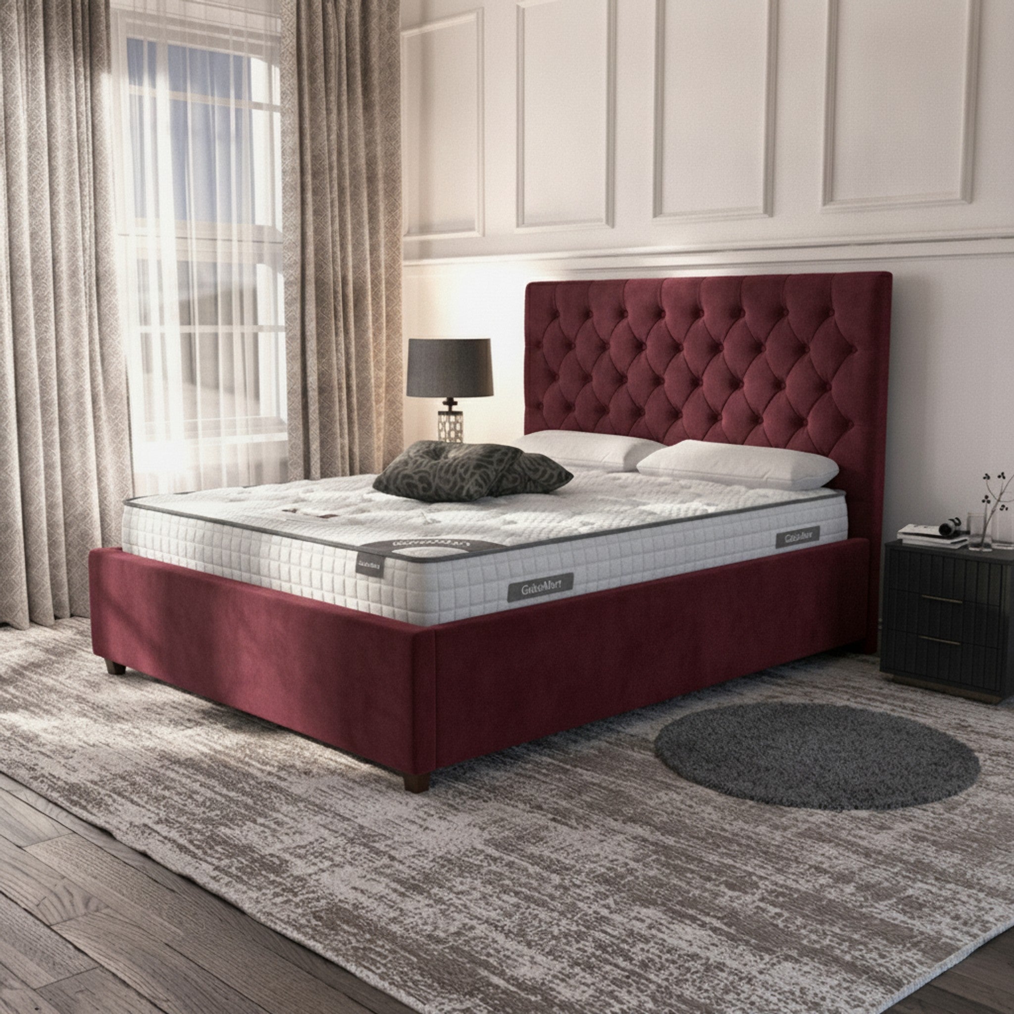 Claret Hampshire Ottoman Bed with Gas-Lift Storage