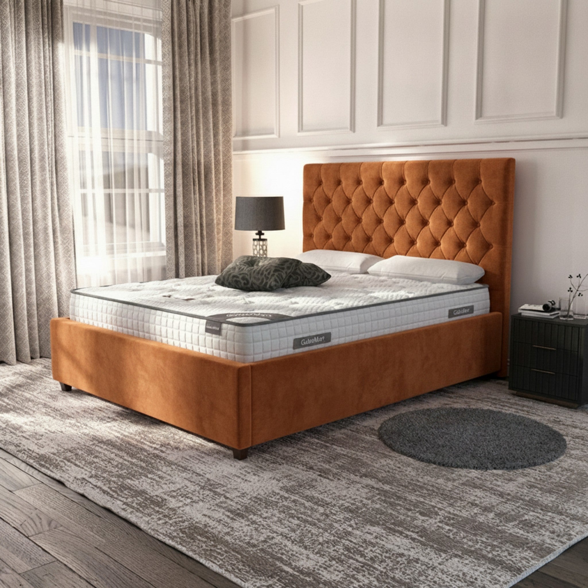 Burnt Orange Hampshire Ottoman Bed with Gas-Lift Storage