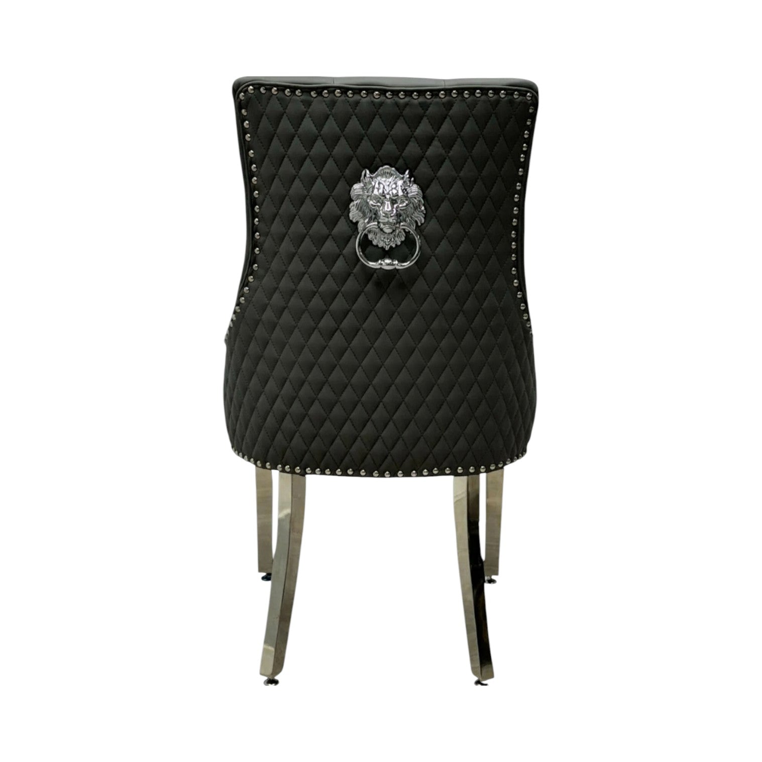 2 X PU Leather Lion Knocker Dining Chairs | Luxury Quilted Design