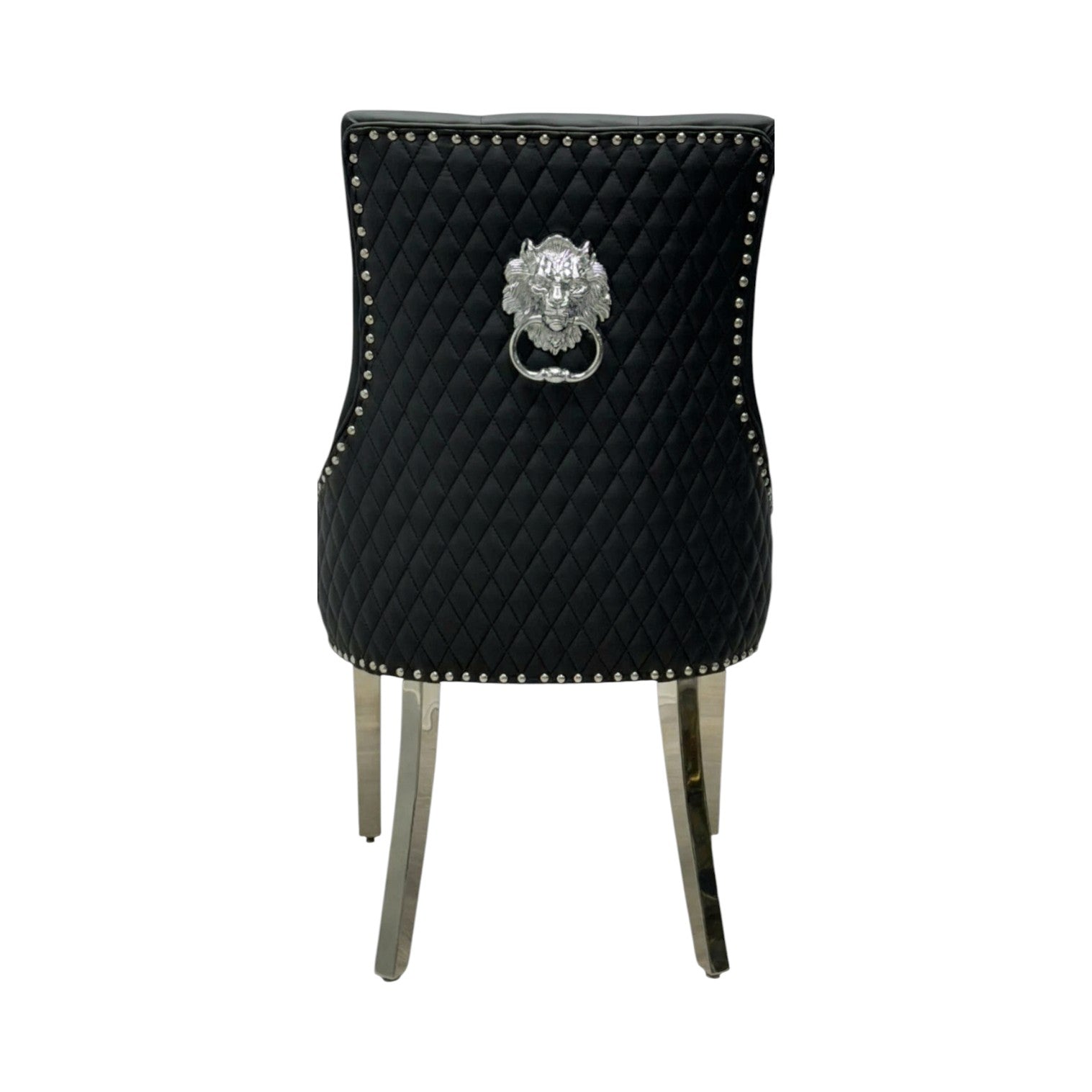 2 X PU Leather Lion Knocker Dining Chairs | Luxury Quilted Design