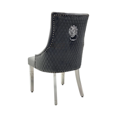 Ariana Grey Marble Dining Table Set | Majestic Dark Grey Velvet Lion Knocker Chairs | 4 to 10 Seater | 3 Size Options