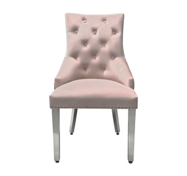 Ariana White Marble Dining Table Set | Majestic Pink Velvet Lion Knocker Chairs | 4 to 10 Seater | 3 Size Options
