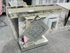Crushed Diamond Mirrored Console Table - Luxury Glam Hallway Accent