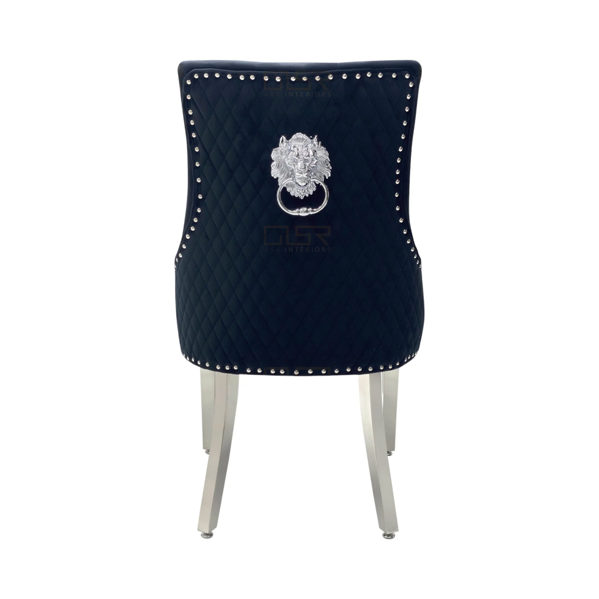 Ariana Grey Marble Dining Table Set | Majestic Black Velvet Lion Knocker Chairs | 4 to 10 Seater | 3 Size Options