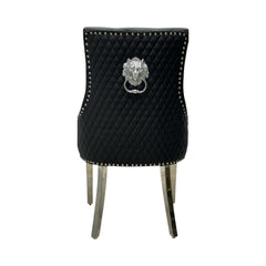 2 X PU Leather Lion Knocker Dining Chairs | Luxury Quilted Design