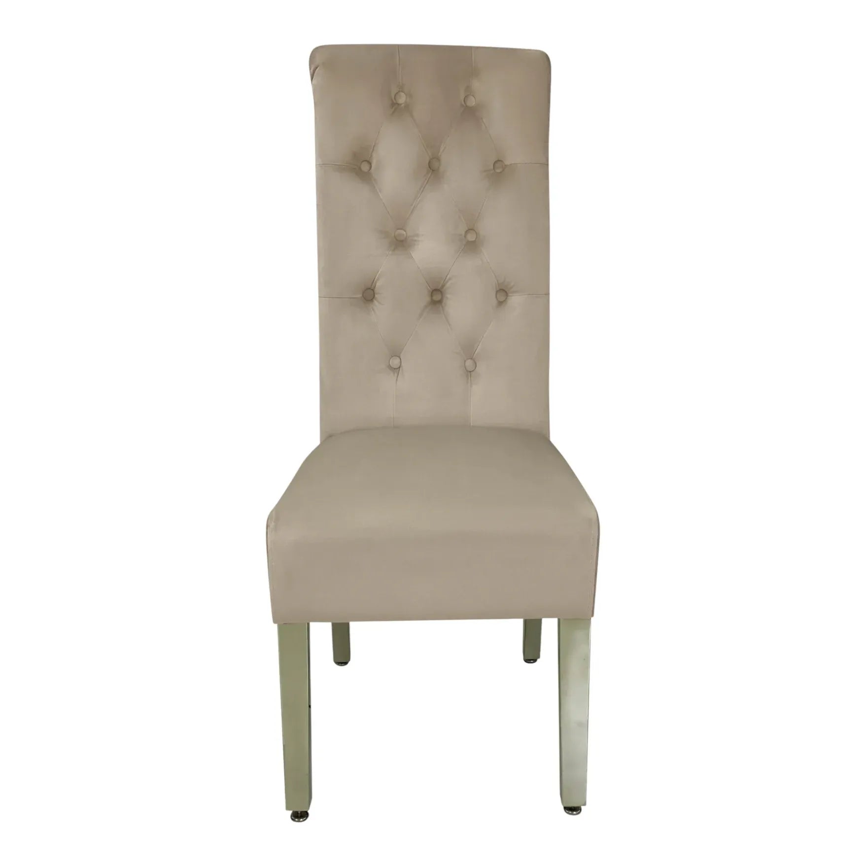 Arianna Grey Marble Dining Table with Sofia High Back Cream Lion Knocker Plush Velvet Dining Chairs