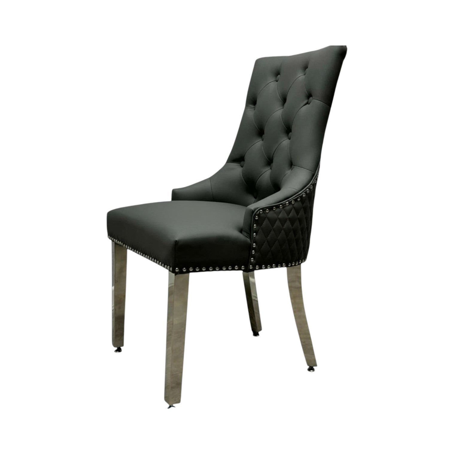 2 X PU Leather Lion Knocker Dining Chairs | Luxury Quilted Design