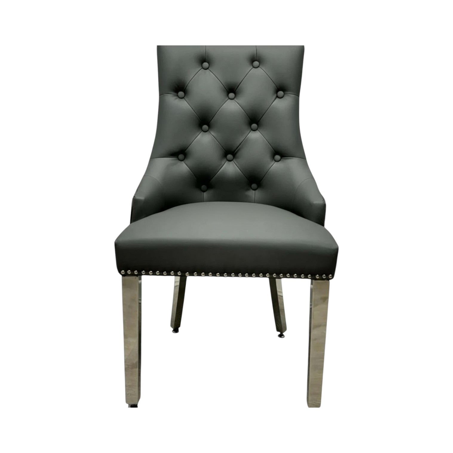 2 X PU Leather Lion Knocker Dining Chairs | Luxury Quilted Design