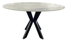 130cm Round Marble Dining Table & 4 Grey PU Leather Chairs