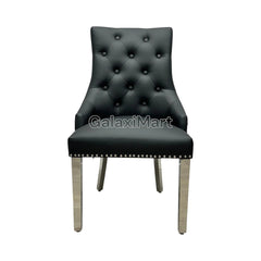 2 X PU Leather Lion Knocker Dining Chairs | Luxury Quilted Design