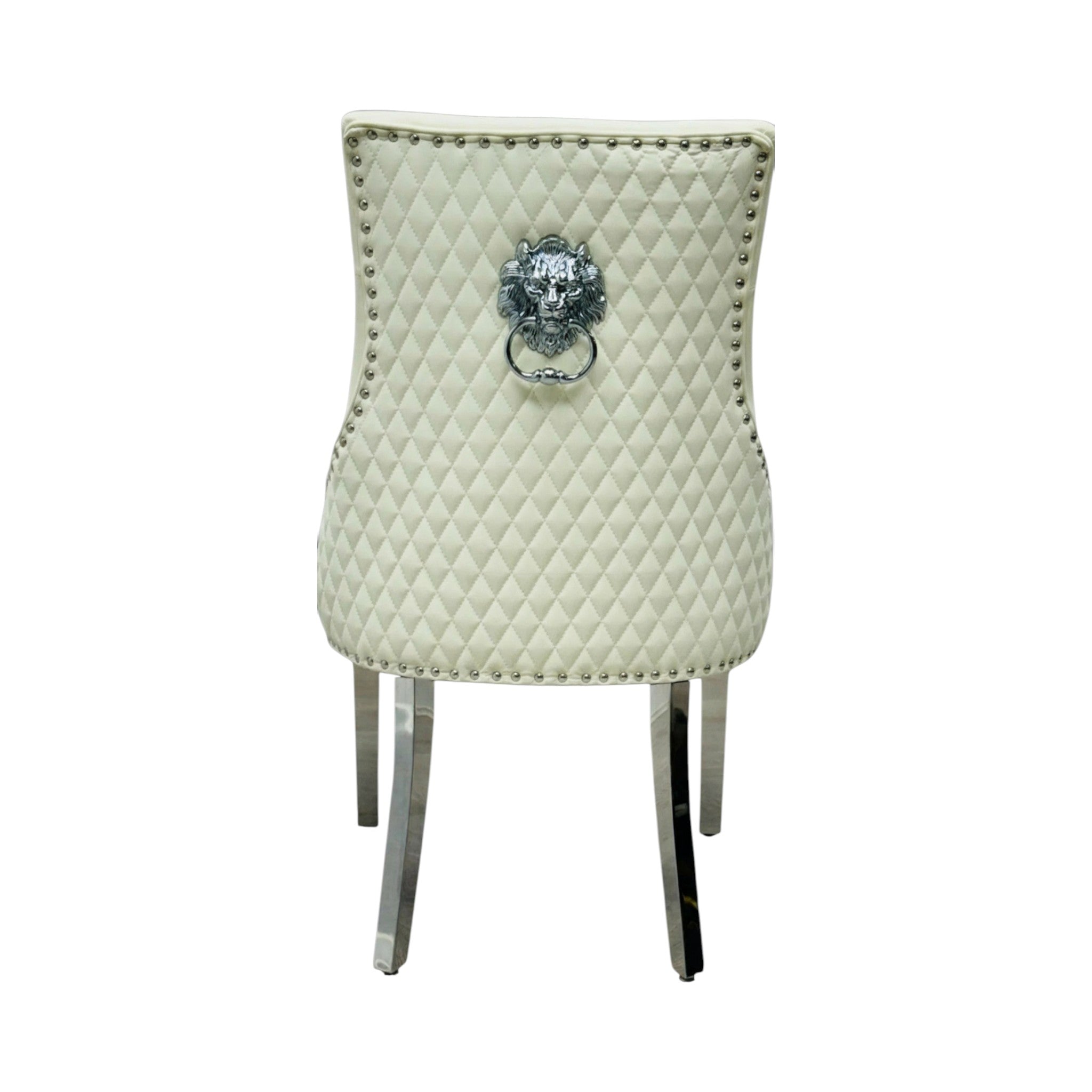 2 X PU Leather Lion Knocker Dining Chairs | Luxury Quilted Design