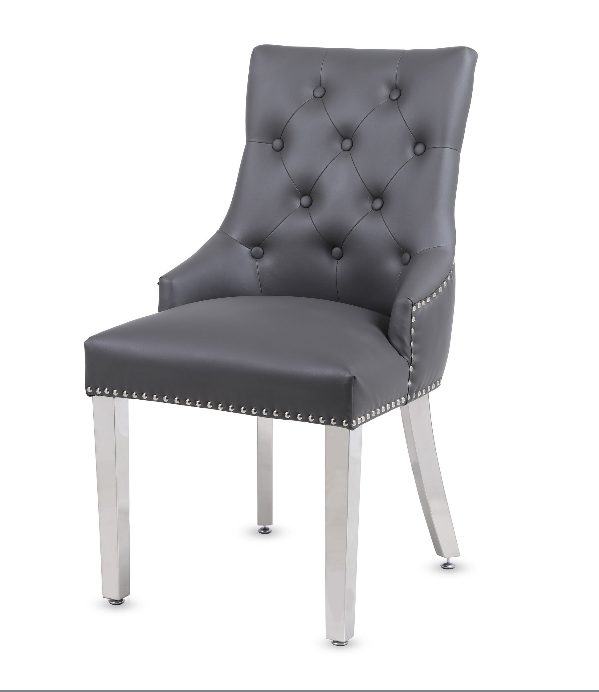 Ariel Grey Marble Dining Table with Valencia Ring Knocker PU Leather Dining Chairs