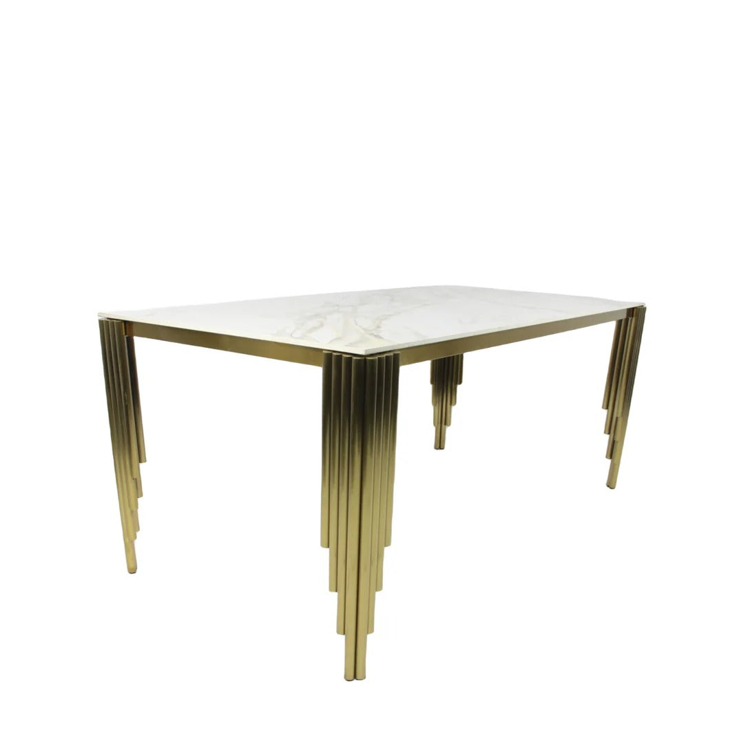180cm Marble Ceramic Dining Table Set with Velvet Ring Knocker Chairs - 4, 6, 8 Seater Dining Set