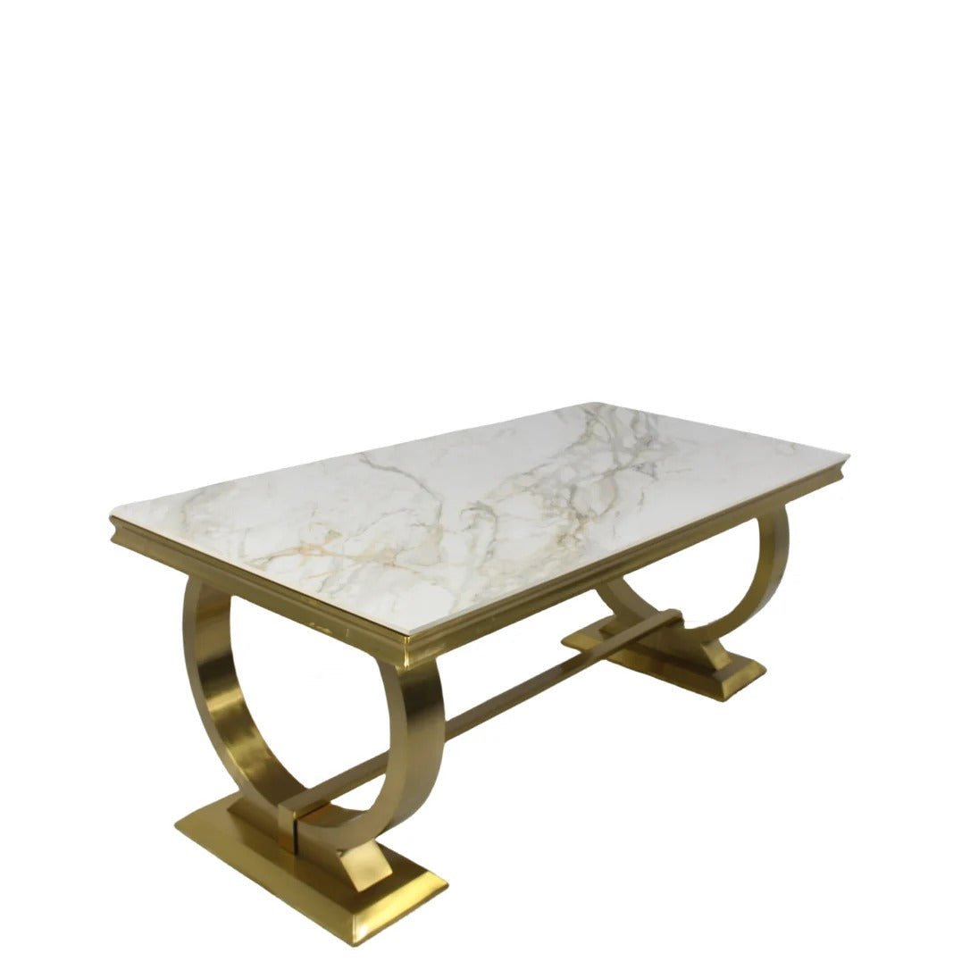 Arianna Gold Marble Dining Table + Victoria Cream and Gold Chairs Lion Knocker