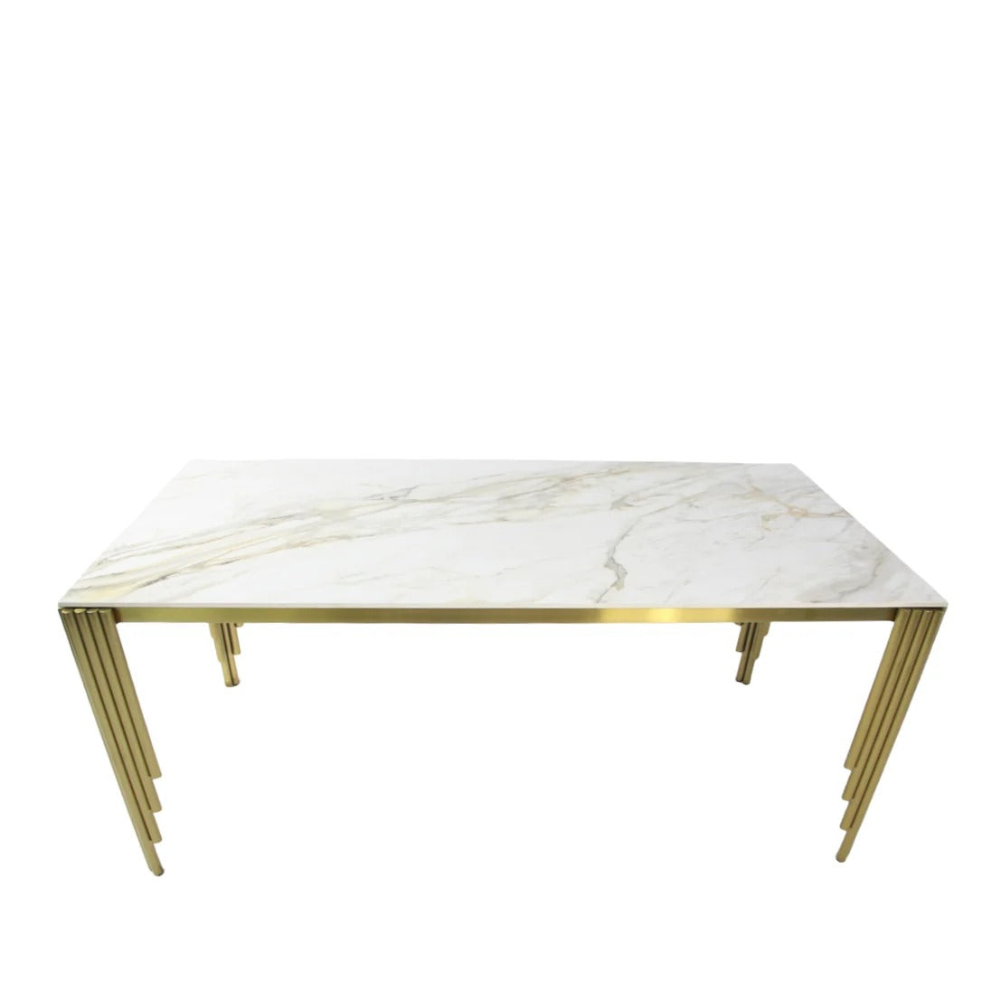 180cm Marble Ceramic Dining Table Set with Velvet Ring Knocker Chairs - 4, 6, 8 Seater Dining Set