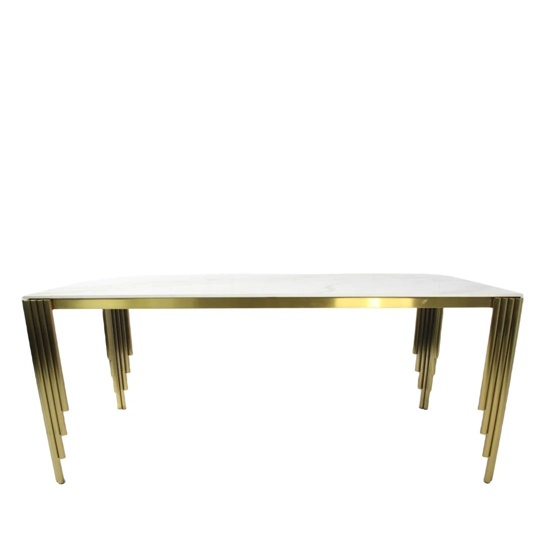 180cm Marble Ceramic Dining Table Set with Velvet Ring Knocker Chairs - 4, 6, 8 Seater Dining Set