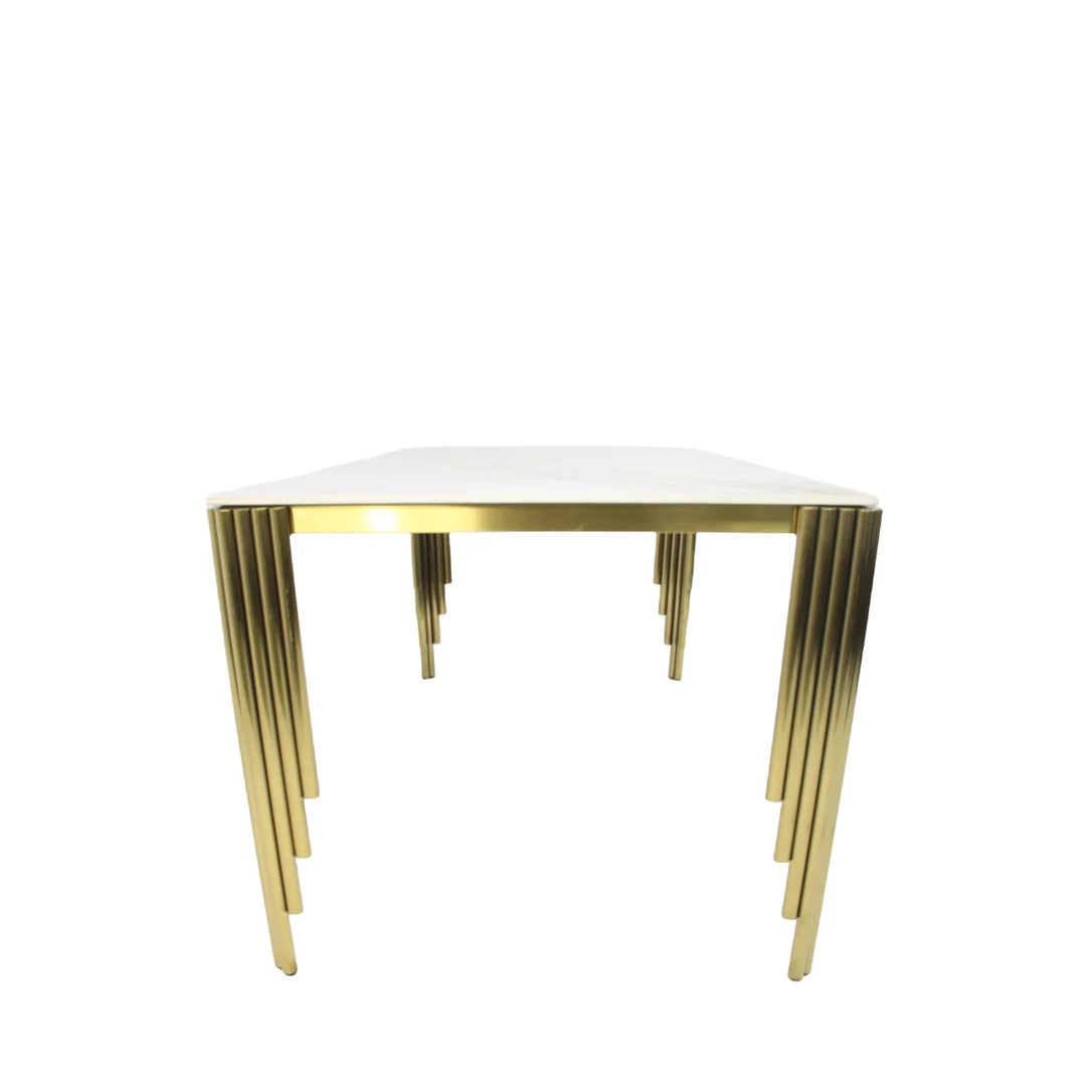 180cm Marble Ceramic Dining Table Set with Velvet Ring Knocker Chairs - 4, 6, 8 Seater Dining Set