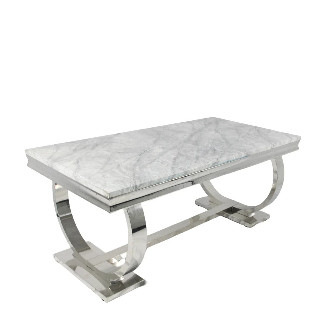 Arianna 150cm + 180cm + 200cm Grey Marble Dining Table with Belle Grey Velvet Dining Chairs and 130cm +180cm Grey Matching Bench
