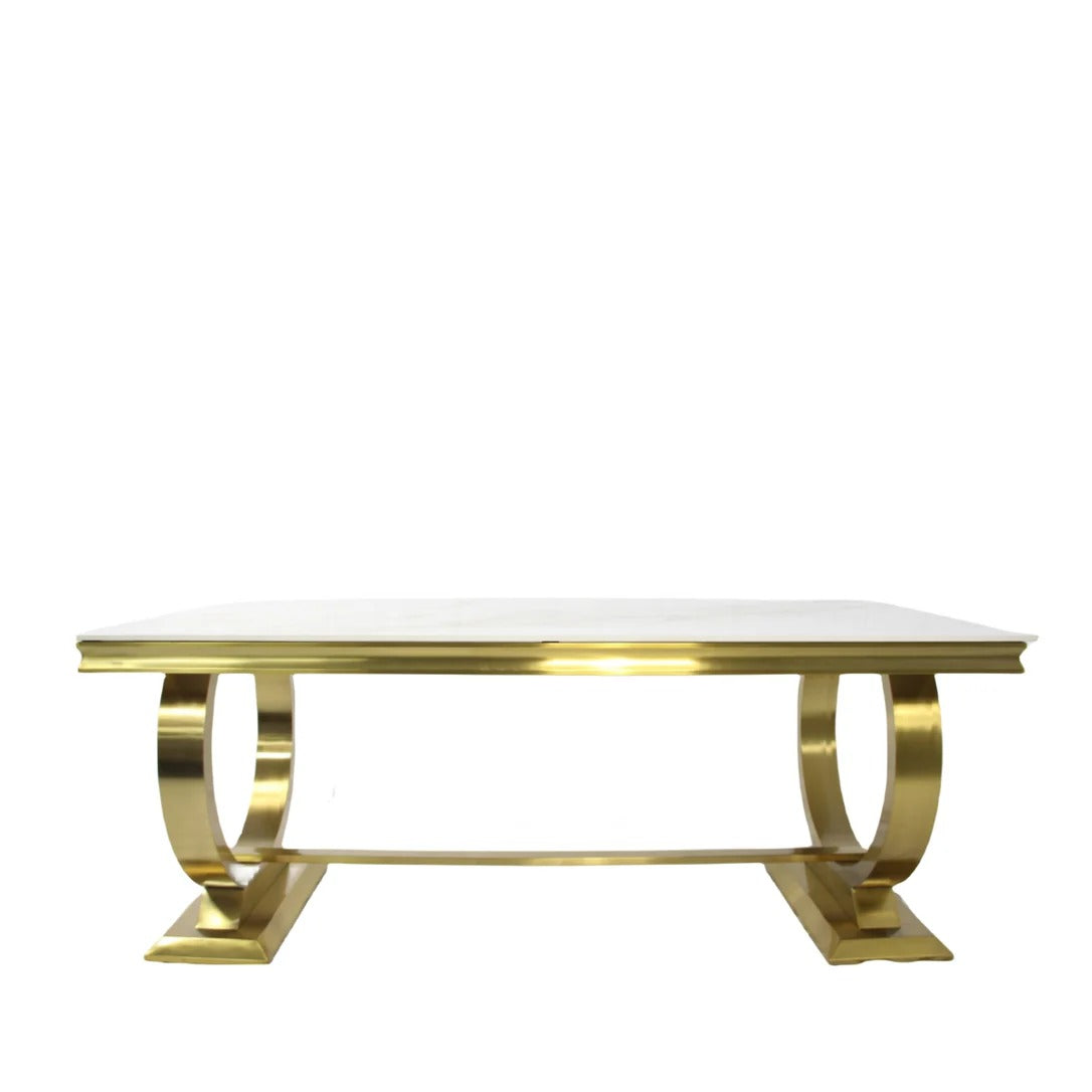 Arianna Gold Marble Dining Table + Victoria Cream and Gold Chairs Lion Knocker