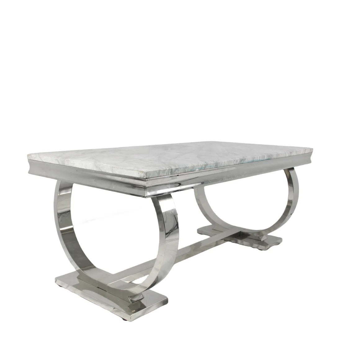 Arianna 150cm + 180cm + 200cm Grey Marble Dining Table with Belle Grey Velvet Dining Chairs and 130cm +180cm Grey Matching Bench