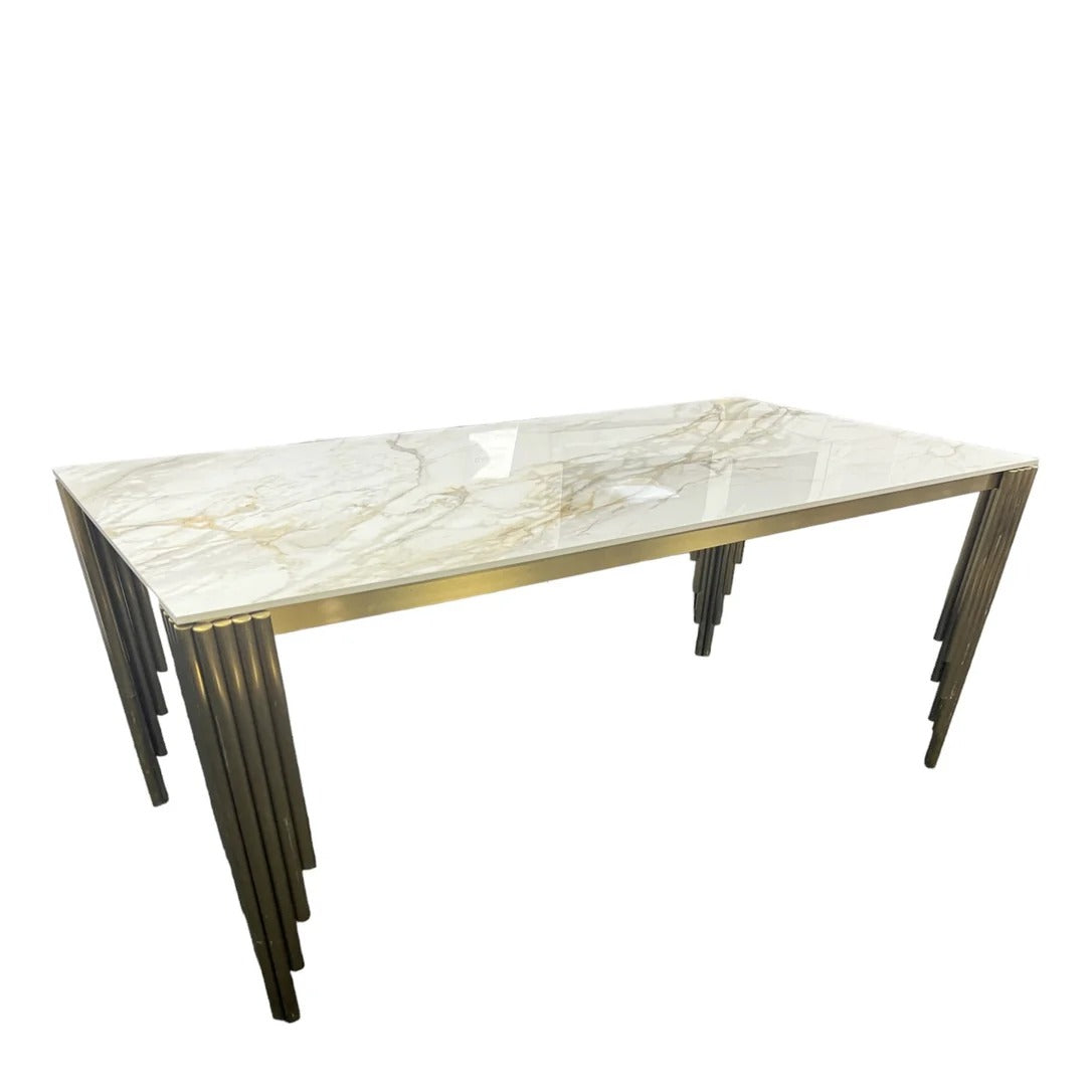 180cm Marble Ceramic Dining Table Set with Velvet Ring Knocker Chairs - 4, 6, 8 Seater Dining Set