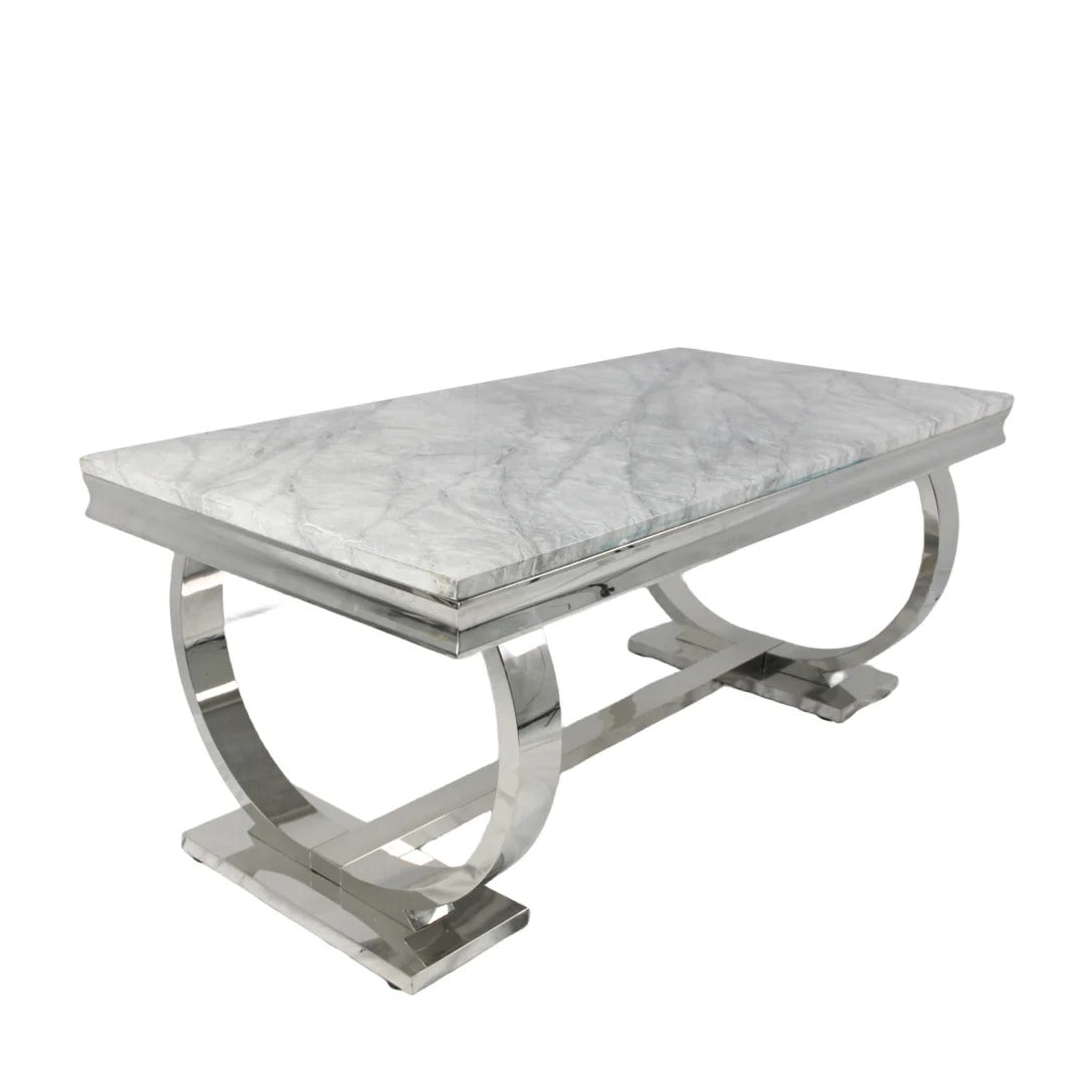 Arianna 150cm + 180cm + 200cm Grey Marble Dining Table with Belle Grey Velvet Dining Chairs and 130cm +180cm Grey Matching Bench