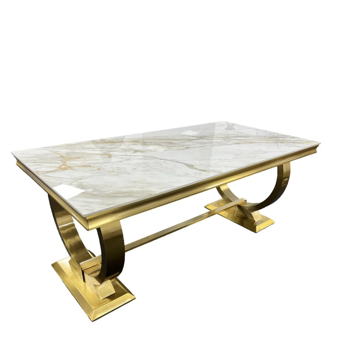 Arianna Gold Marble Dining Table + Victoria Cream and Gold Chairs Lion Knocker
