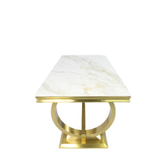 Arianna Gold Marble Dining Table + Victoria Cream and Gold Chairs Lion Knocker