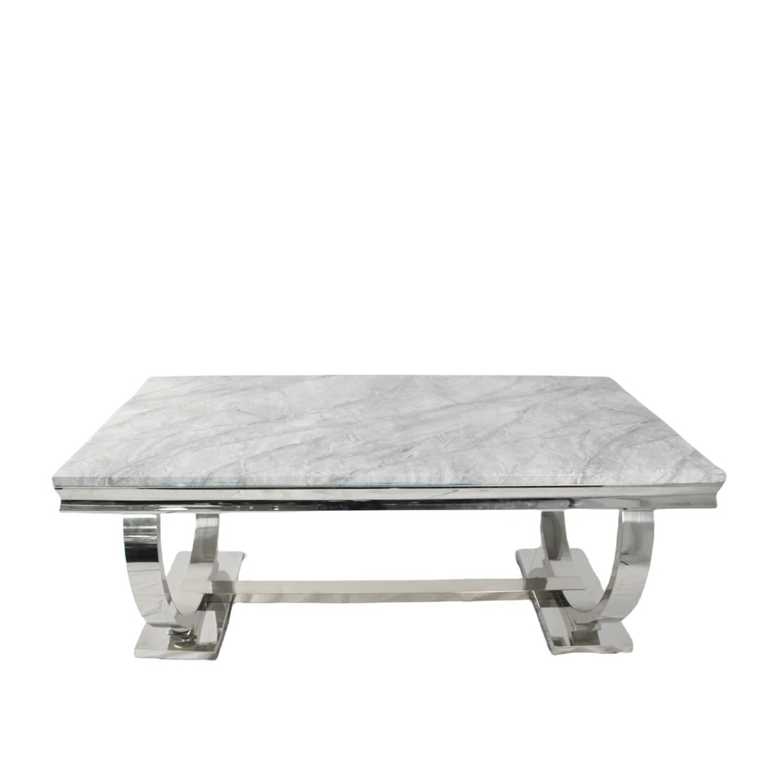 Arianna 150cm + 180cm + 200cm Grey Marble Dining Table with Belle Grey Velvet Dining Chairs and 130cm +180cm Grey Matching Bench