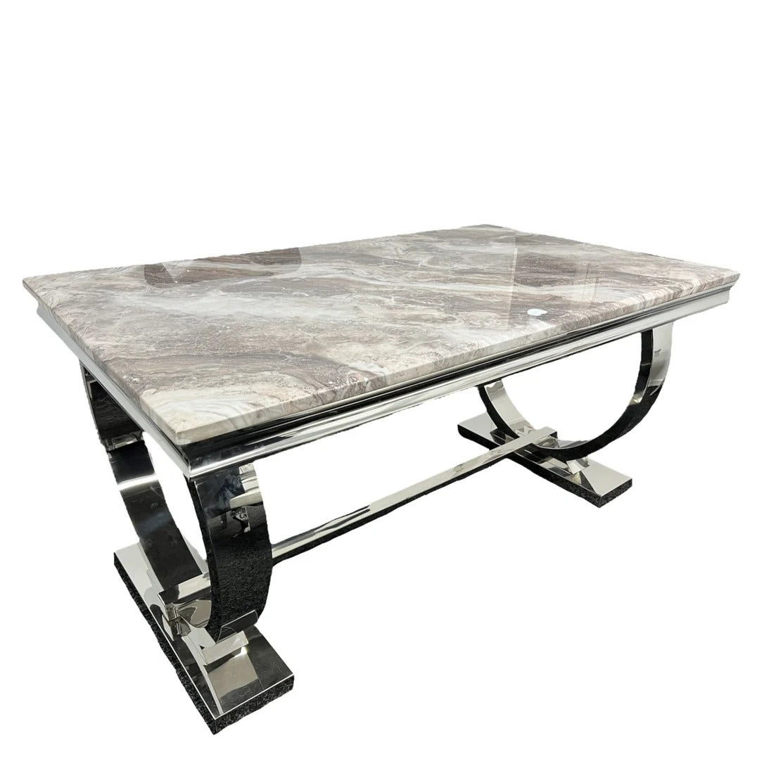 Arianna 150cm + 180cm + 200cm Grey Marble Dining Table with Belle Grey Velvet Dining Chairs and 130cm +180cm Grey Matching Bench
