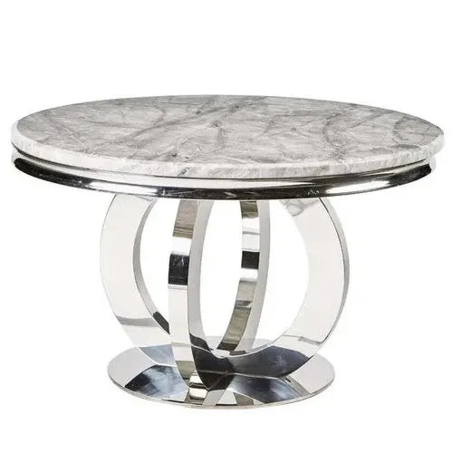Chelsea 1.3m Round Marble Dining Table with Lasco Velvet Dining Chairs
