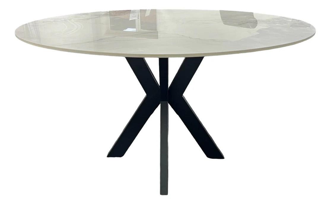 130cm Round Marble Dining Table & 4 Grey PU Leather Chairs