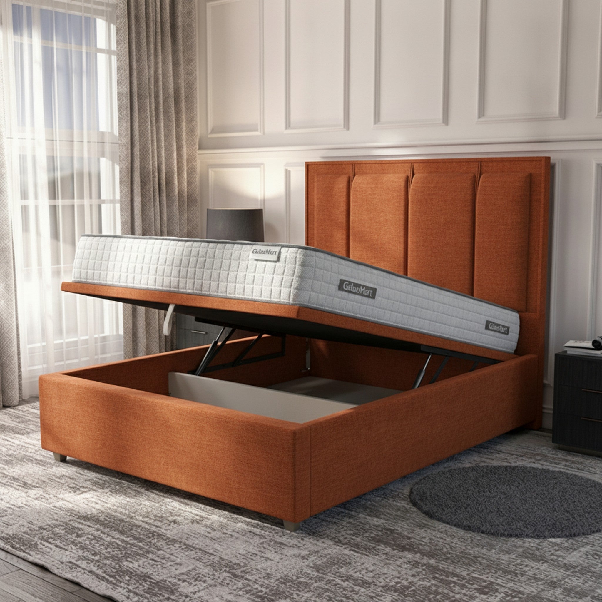 Burnt Orange Julian Ottoman Bed with Storage