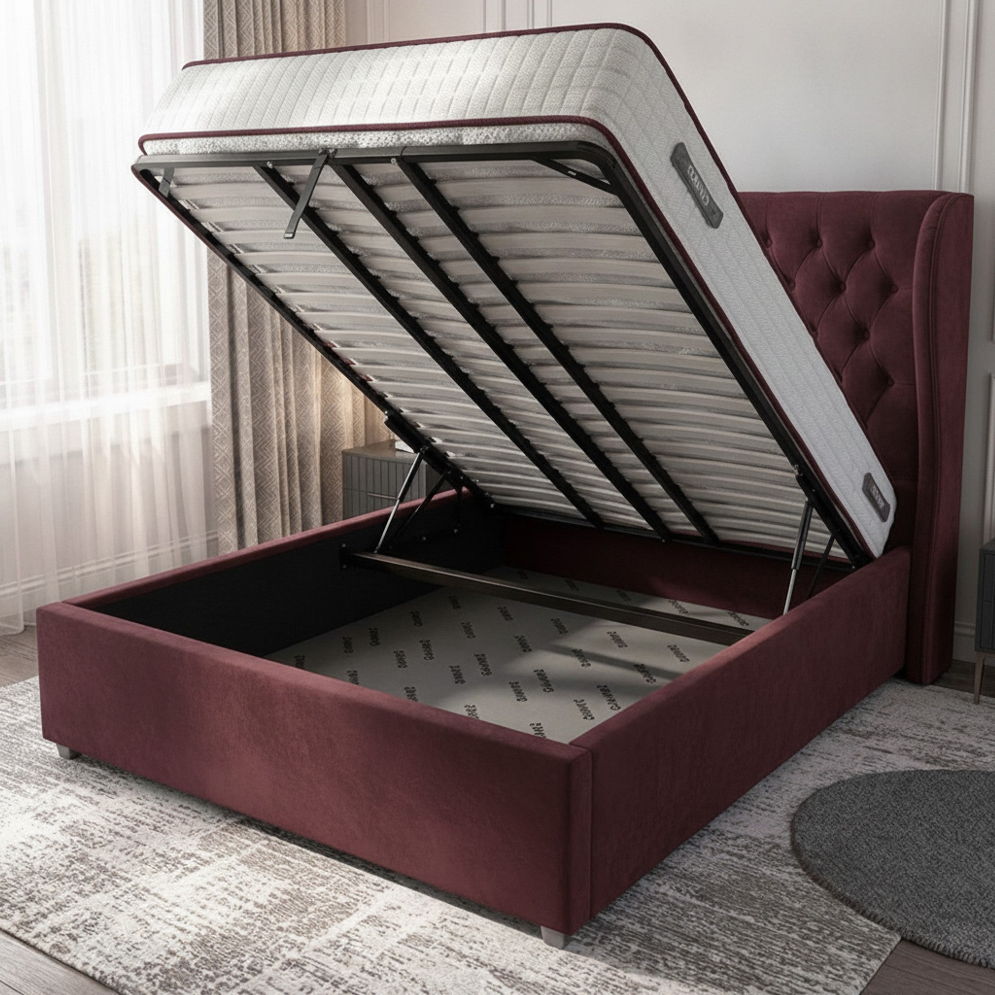 Claret Lifton Ottoman Bed | Premium Gas-Lift Storage