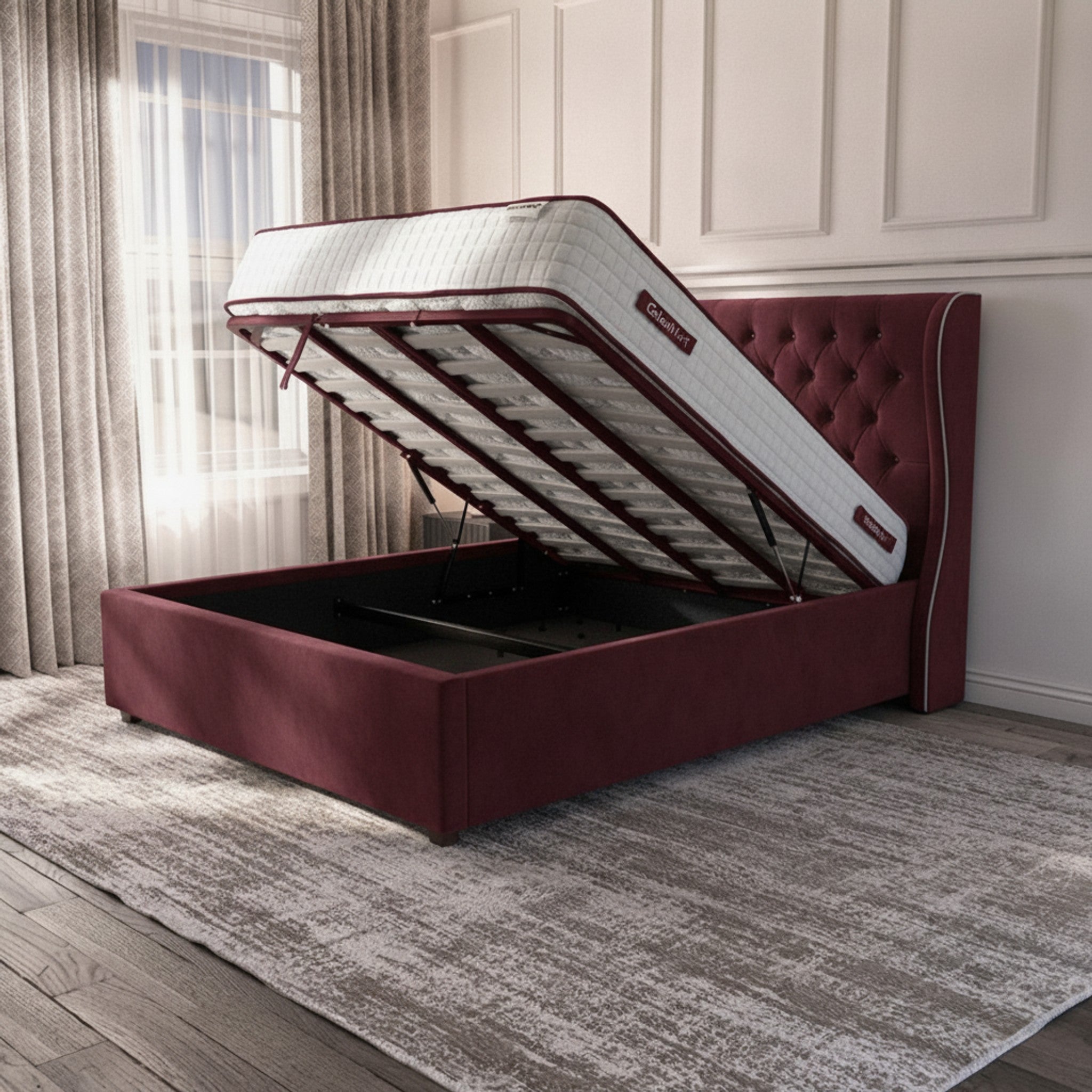 Claret Lifton Ottoman Bed | Premium Gas-Lift Storage