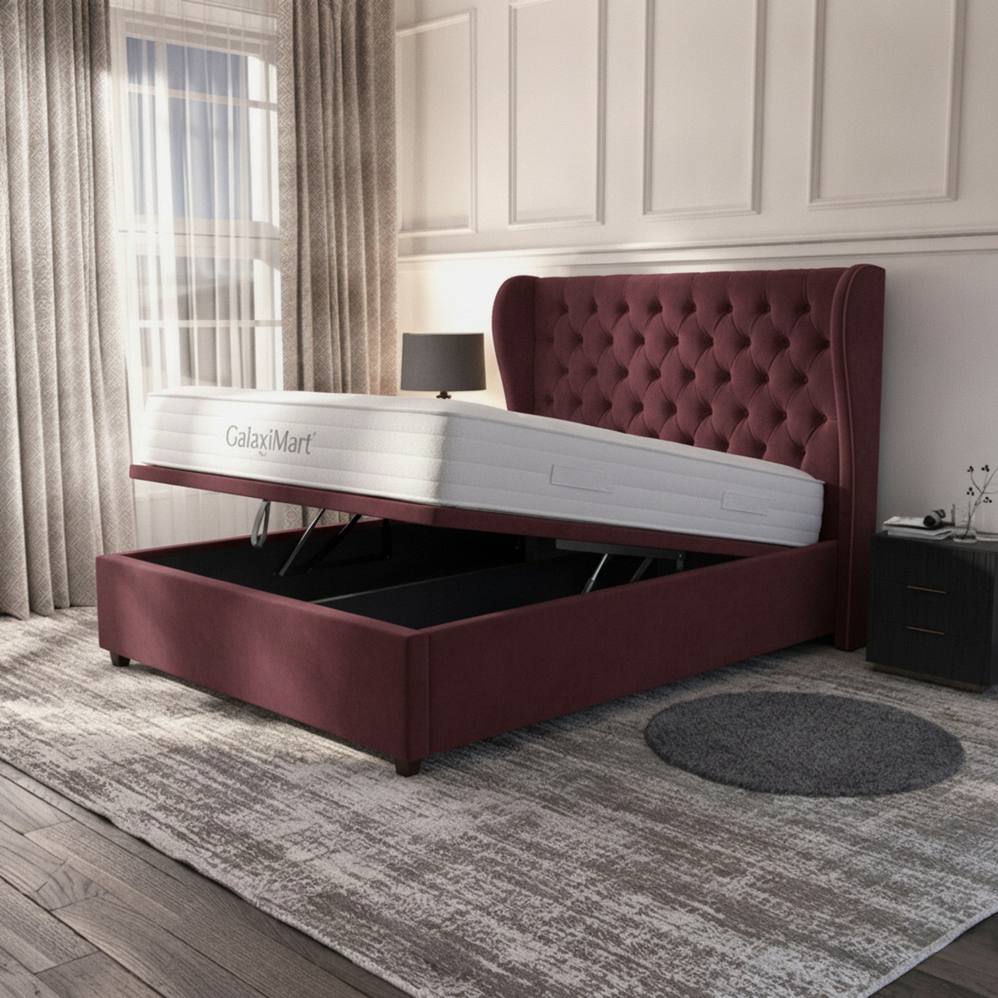Claret Lifton Ottoman Bed | Premium Gas-Lift Storage