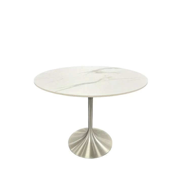 Bentley 90cm Round Grey Chrome Dining Table with Velvet Dining Chairs