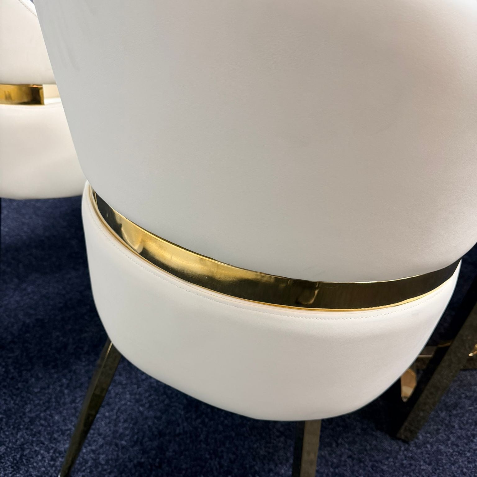 Chelsea 130cm Round Cream & Gold Marble Table + Madrid PU Cream Gold Chairs