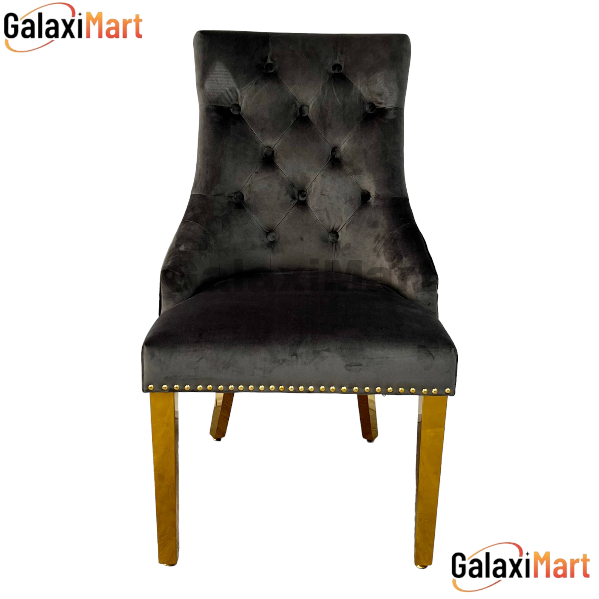 Bentley Lion Knocker Dark Grey Velvet Dining Chairs With Gold Legs