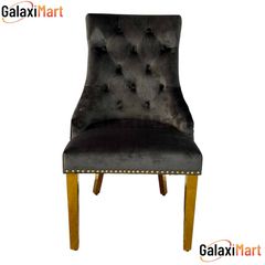 Bentley Lion Knocker Dark Grey Velvet Dining Chairs With Gold Legs