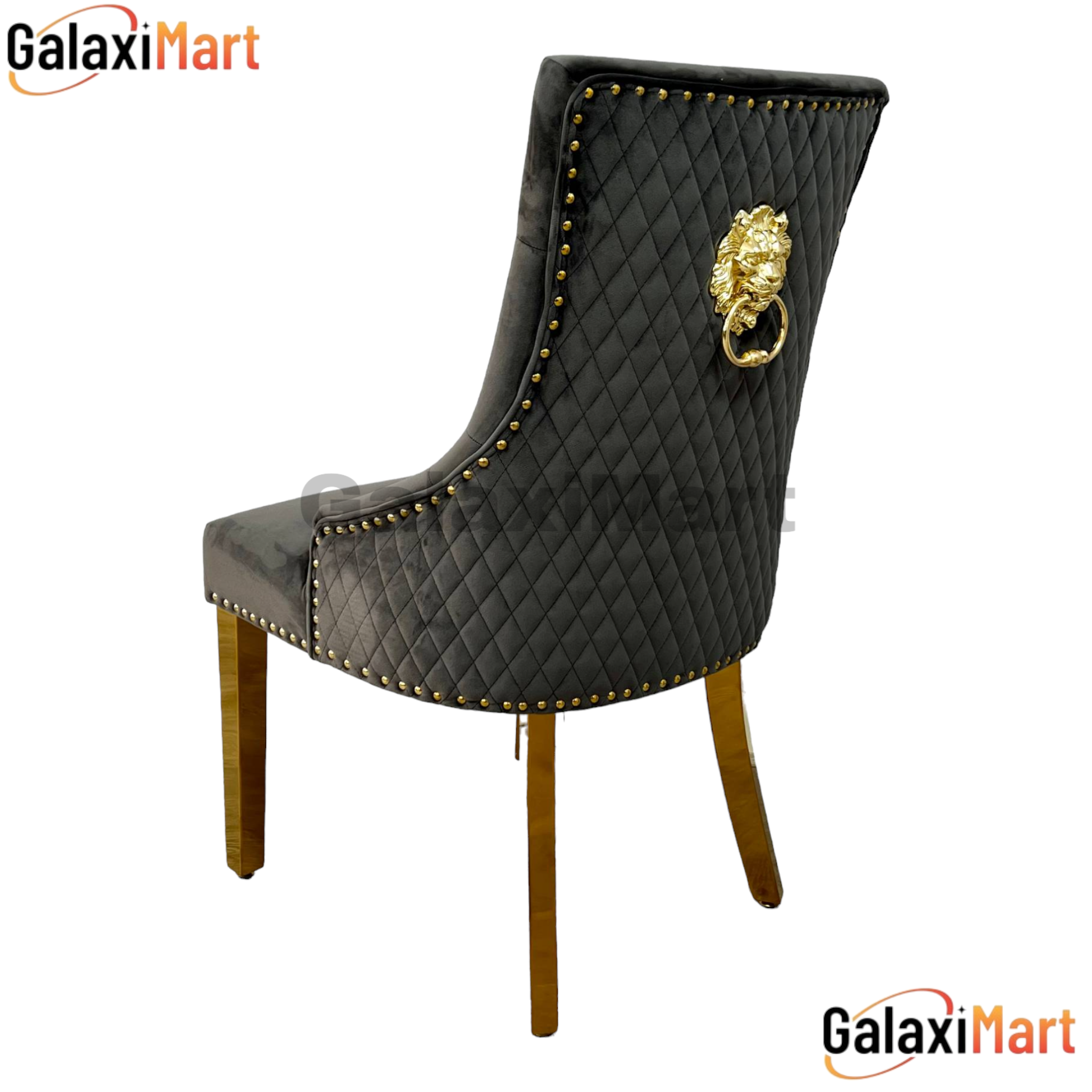 Bentley Lion Knocker Dark Grey Velvet Dining Chairs With Gold Legs