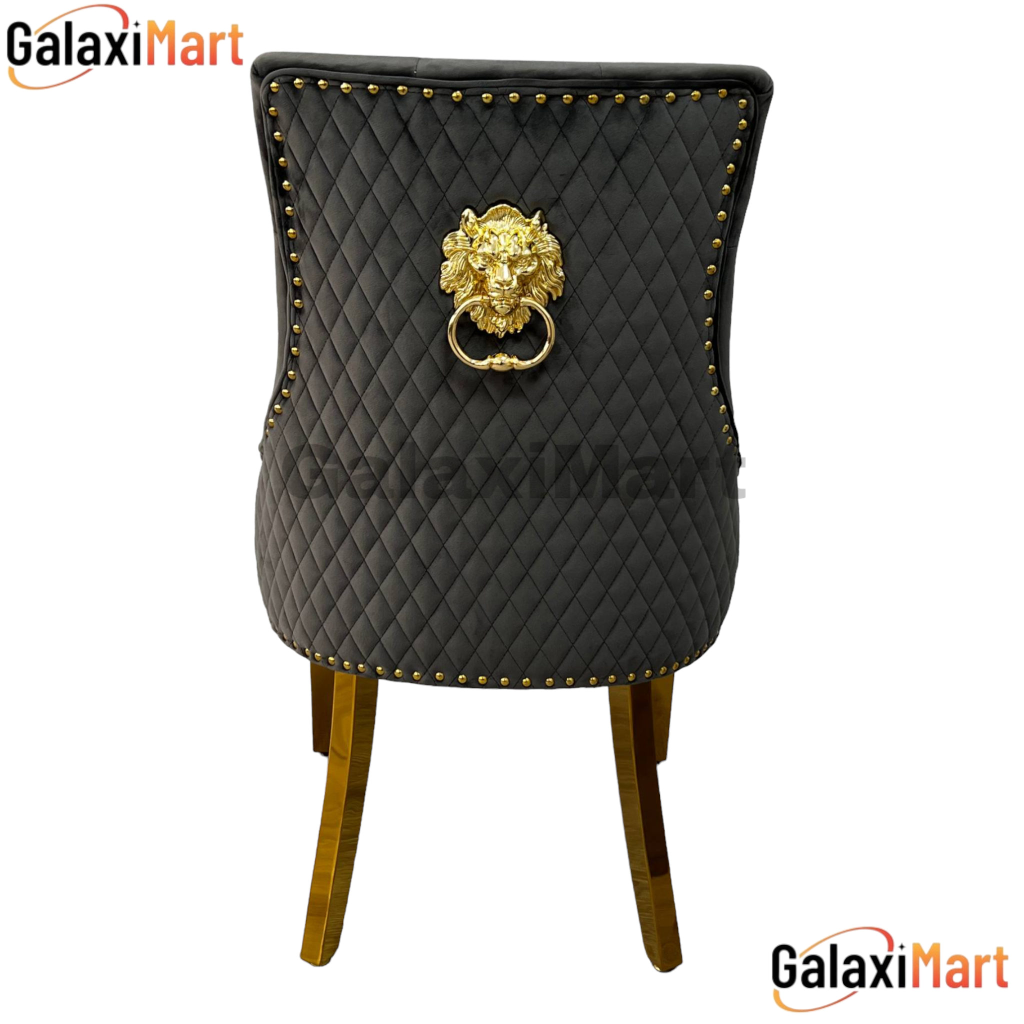 Bentley Lion Knocker Dark Grey Velvet Dining Chairs With Gold Legs