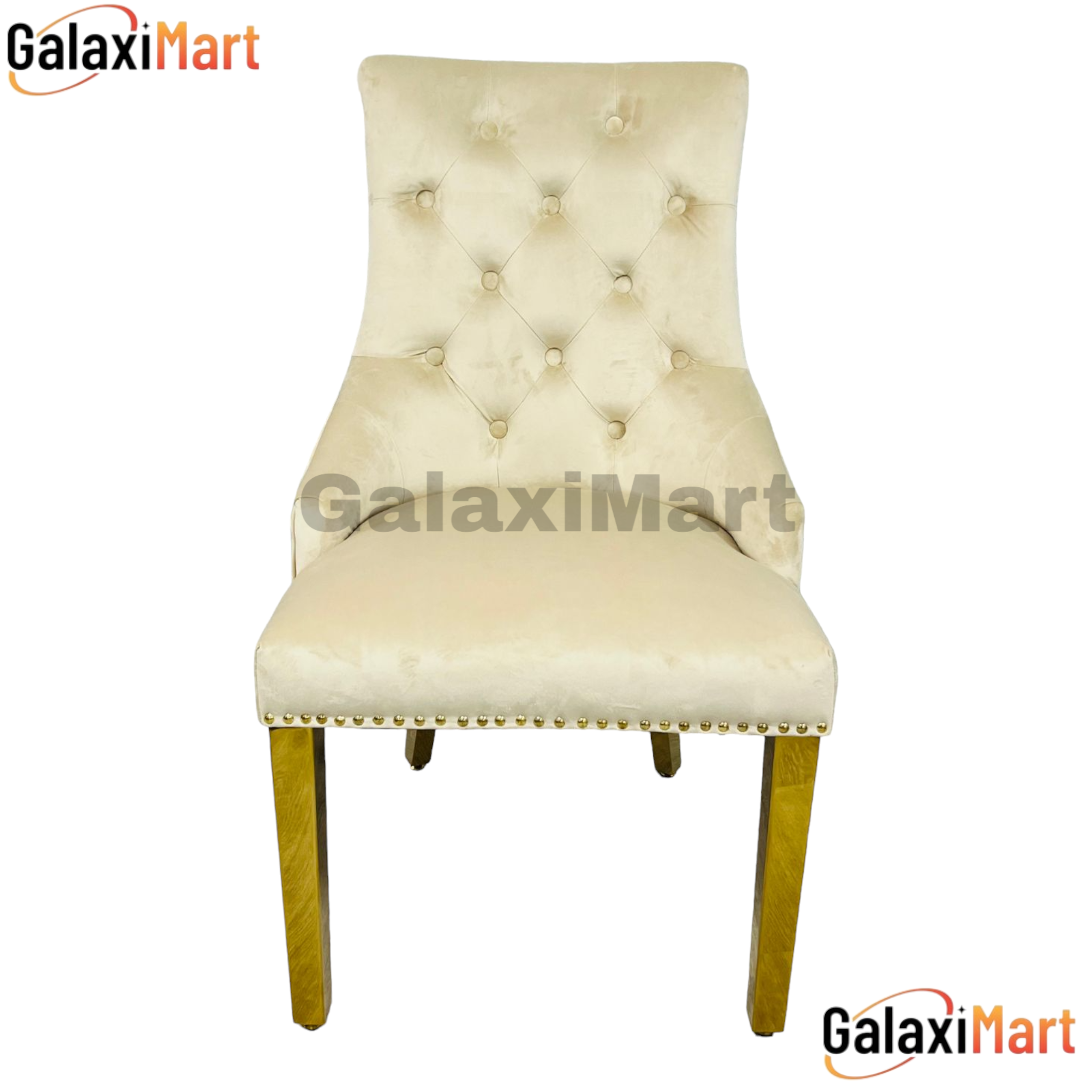 Bentley Ring Knocker Cream Velvet Dining Chairs With Gold Legs
